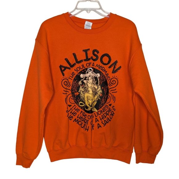 GILDAN Heavy Blend long sleeve Orange Black ALLISON Mermaid‎ Sweatshirt Size M - Picture 1 of 7